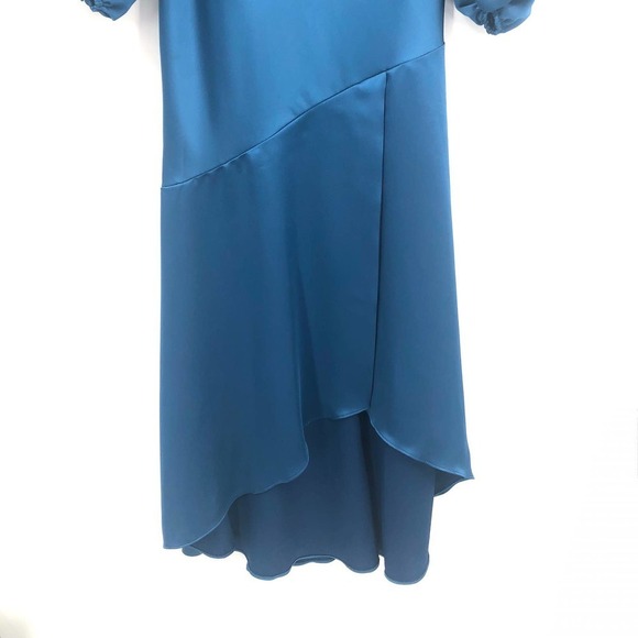 LOVELY Teagan Long Sleeve Blue Charmeuse High/Low Bridesmaid Dress Size 4 NEW - Picture 5 of 11